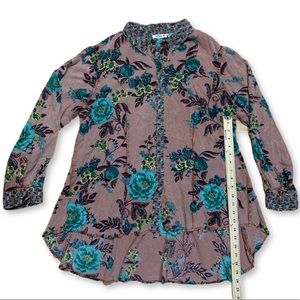 🍁Lola P. Rayon Blouse Geometric Rose Brown size L